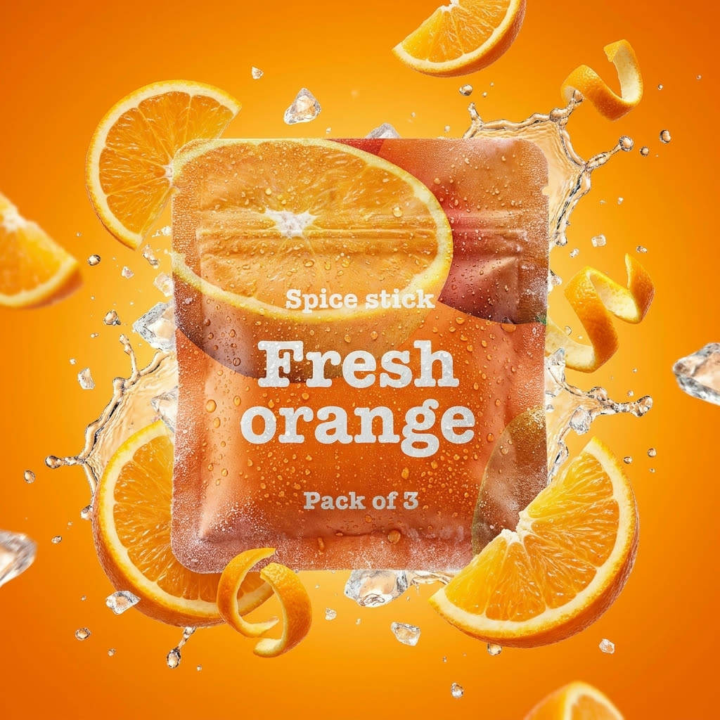 Orange flavor pouch with orange slices and ice