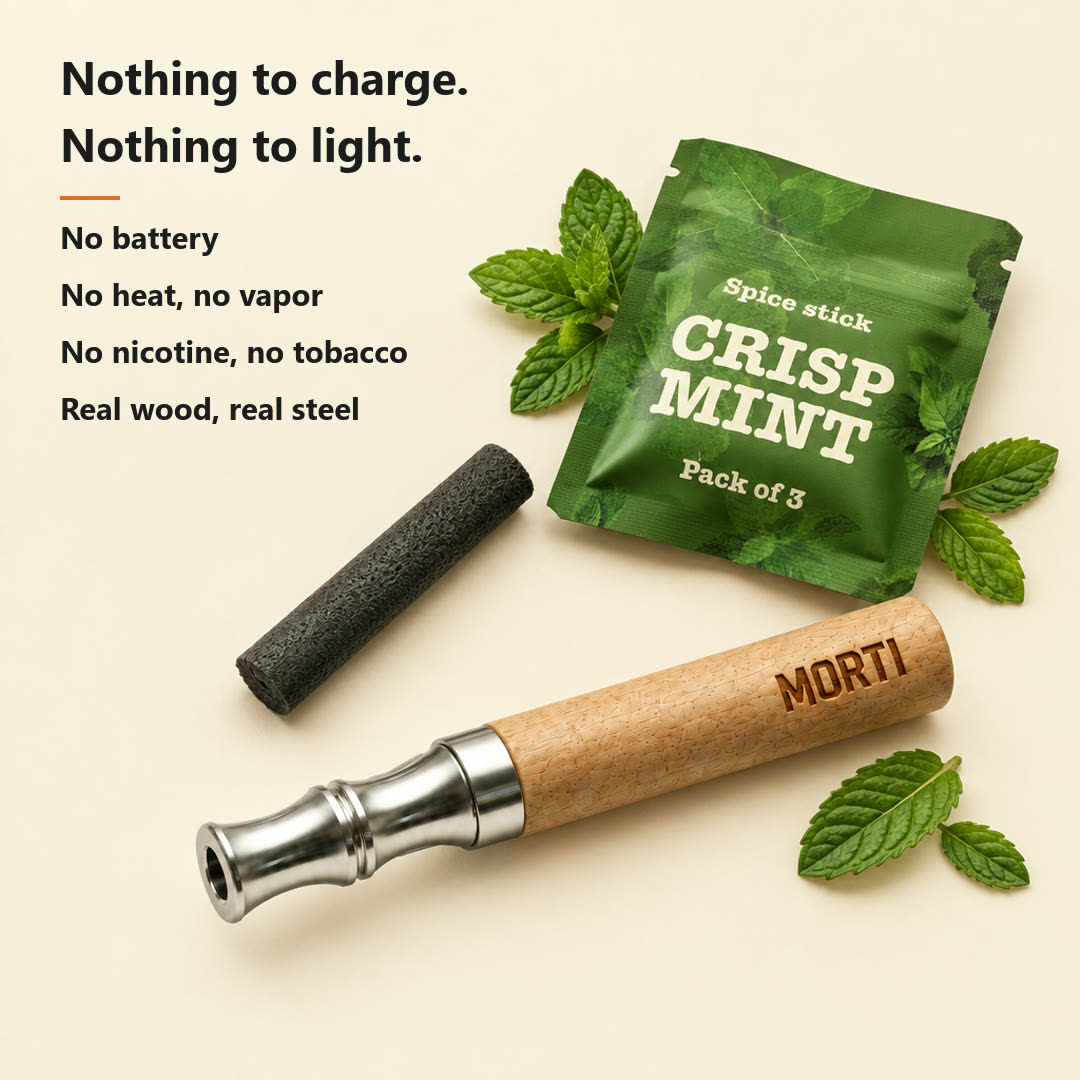 Nothing to charge, nothing to light: no battery, no heat, no vapor, no nicotine, no tobacco