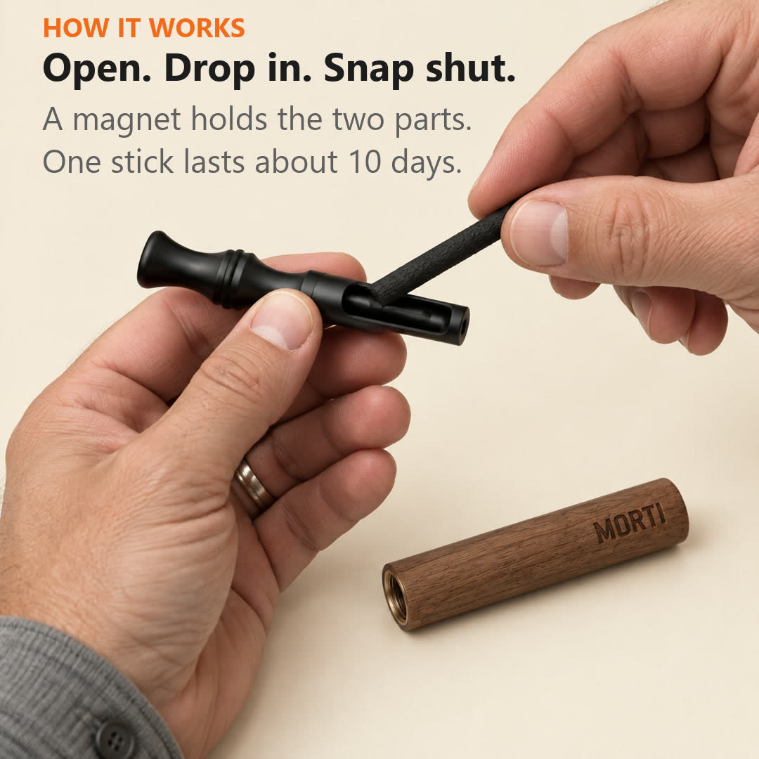 How it works: a flavor stick goes into the open Walnut pen